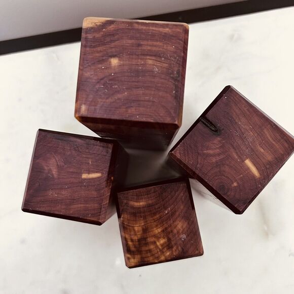 Vintage Wood Block Candle Holder Handmade Graduated Set of 4 Minimalist - Picture 8 of 16